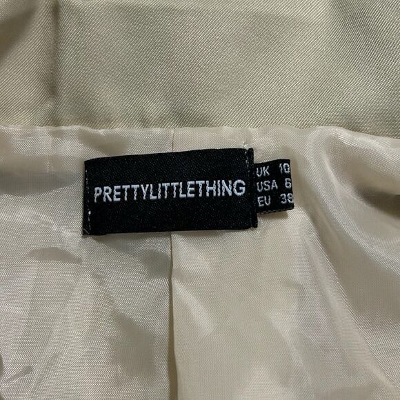 Pretty Little Thing Tan Oversized Drapey Button Detail Blazer Shoulder Pad Sz 6 - Picture 9 of 10